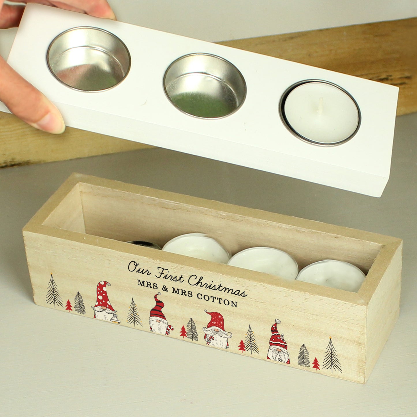 Personalised Gonk Christmas Triple Tea Light Box - image 3