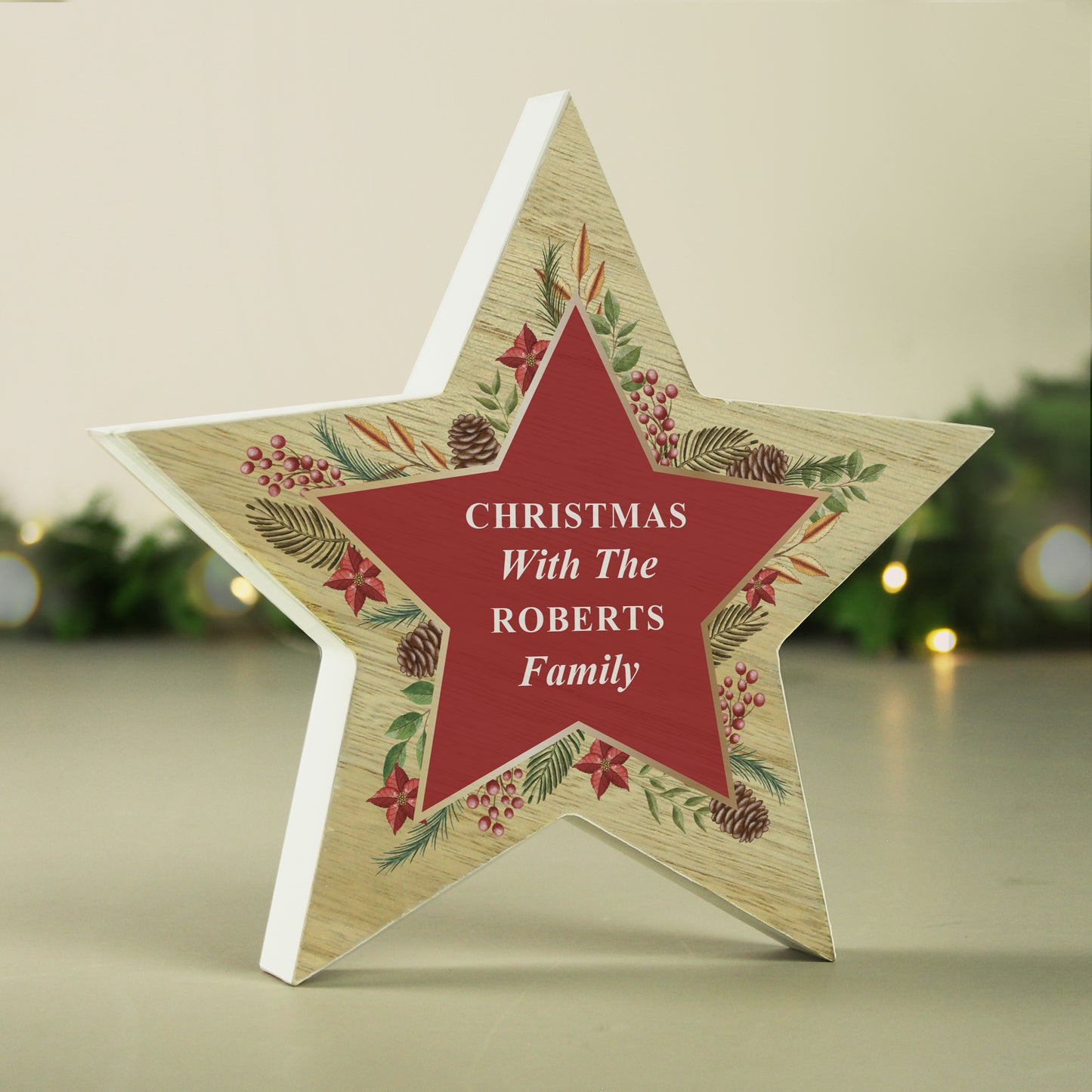 Personalised Christmas Wreath Wooden Star Ornament - image 3