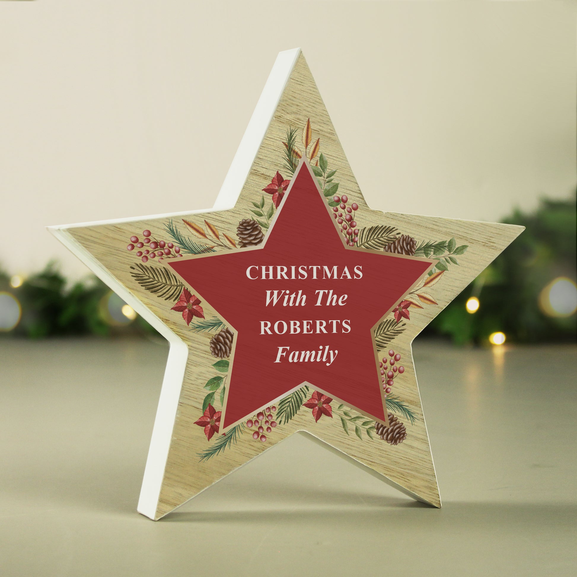 Personalised Christmas Wreath Wooden Star Ornament - image 3
