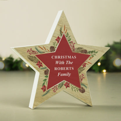 Personalised Christmas Wreath Wooden Star Ornament - image 3