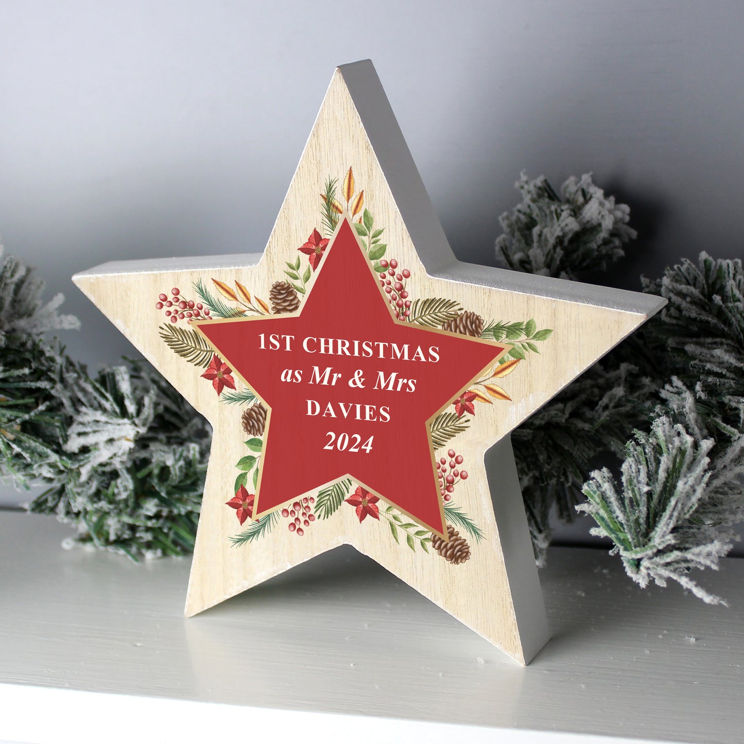 Personalised Christmas Wreath Wooden Star Ornament - image 4