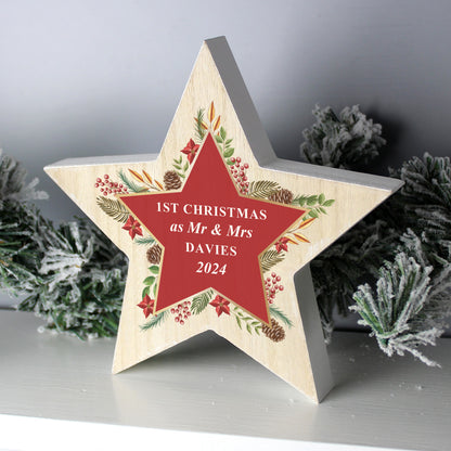 Personalised Christmas Wreath Wooden Star Ornament - image 4