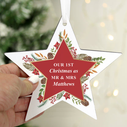 Personalised Christmas Wreath Wooden Star Decoration - image 2