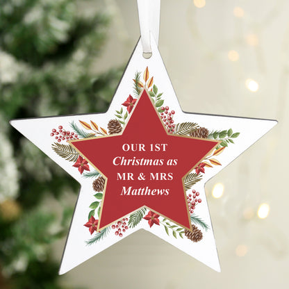 Personalised Christmas Wreath Wooden Star Decoration - image 3