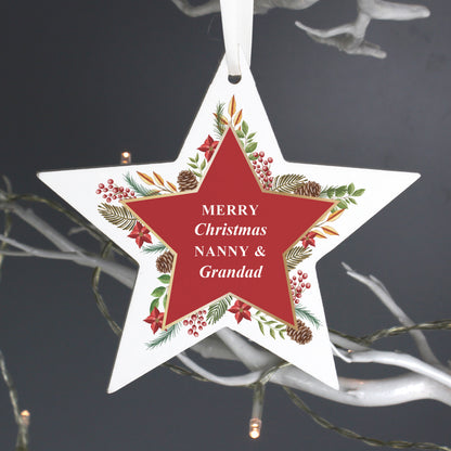 Personalised Christmas Wreath Wooden Star Decoration - image 4
