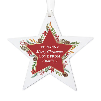Personalised Christmas Wreath Wooden Star Decoration - image 5