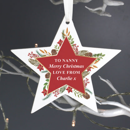 Personalised Christmas Wreath Wooden Star Decoration - image 6