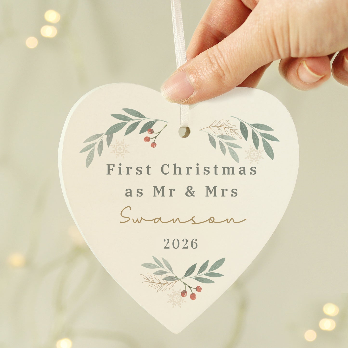 Personalised Christmas Foliage Hanging Heart Decoration from Heartfelt Gifts