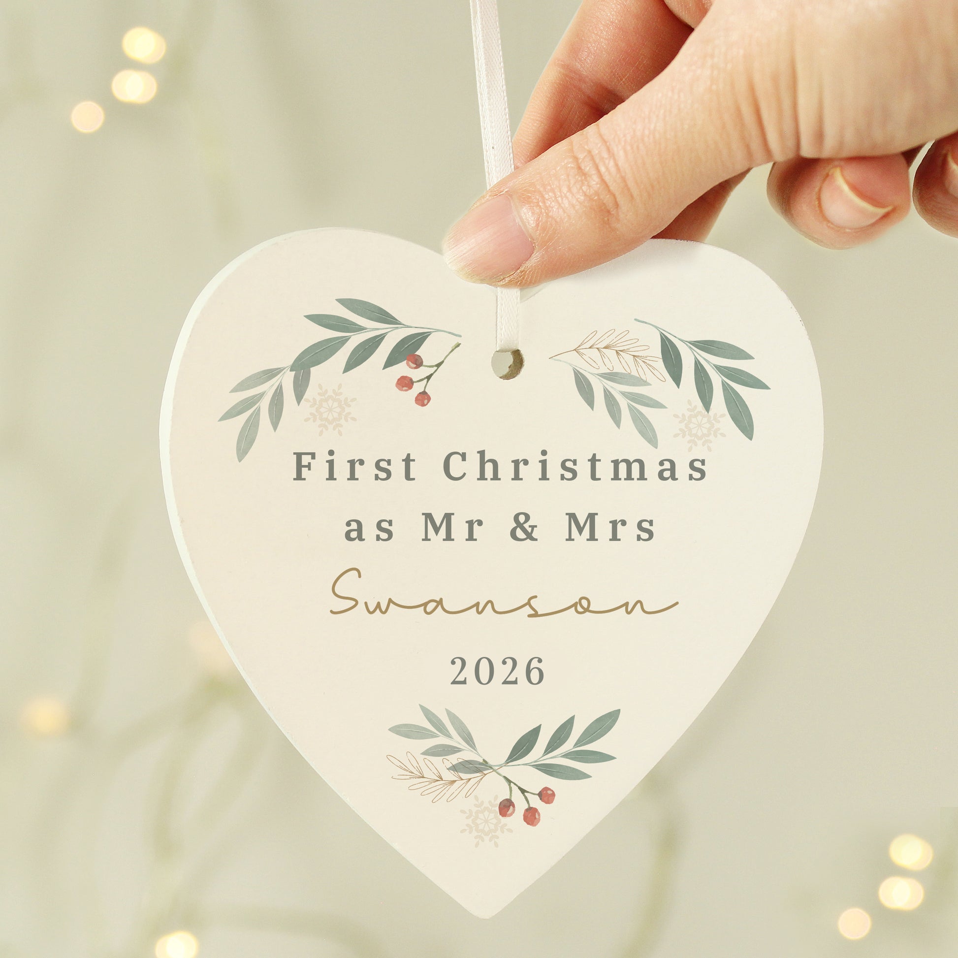 Personalised Christmas Foliage Hanging Heart Decoration from Heartfelt Gifts