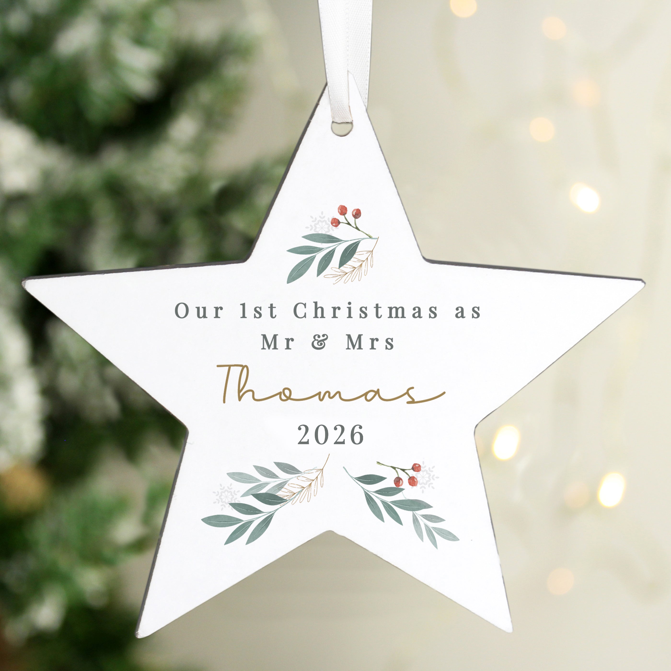 Personalised Christmas Foliage Hanging Star Decoration from Heartfelt Gifts