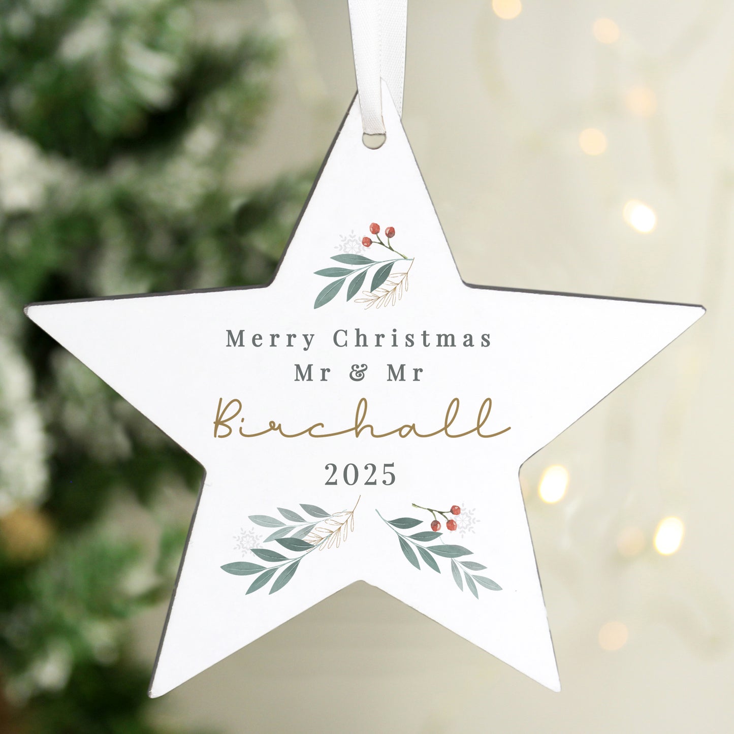 Personalised Christmas Foliage Hanging Star Decoration - image 3