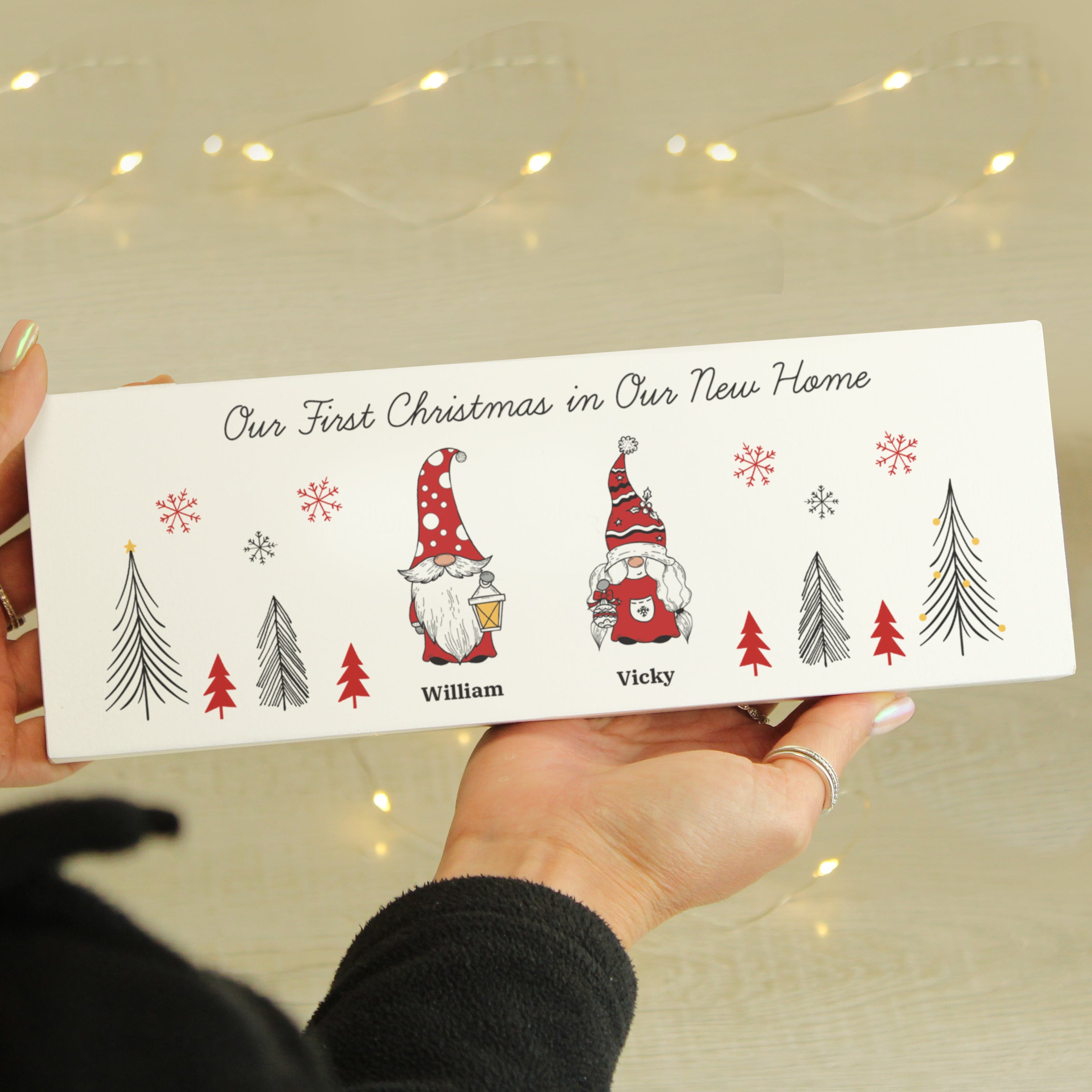 Personalised Gonk Family Christmas Wooden Mantel Decoration from Heartfelt Gifts