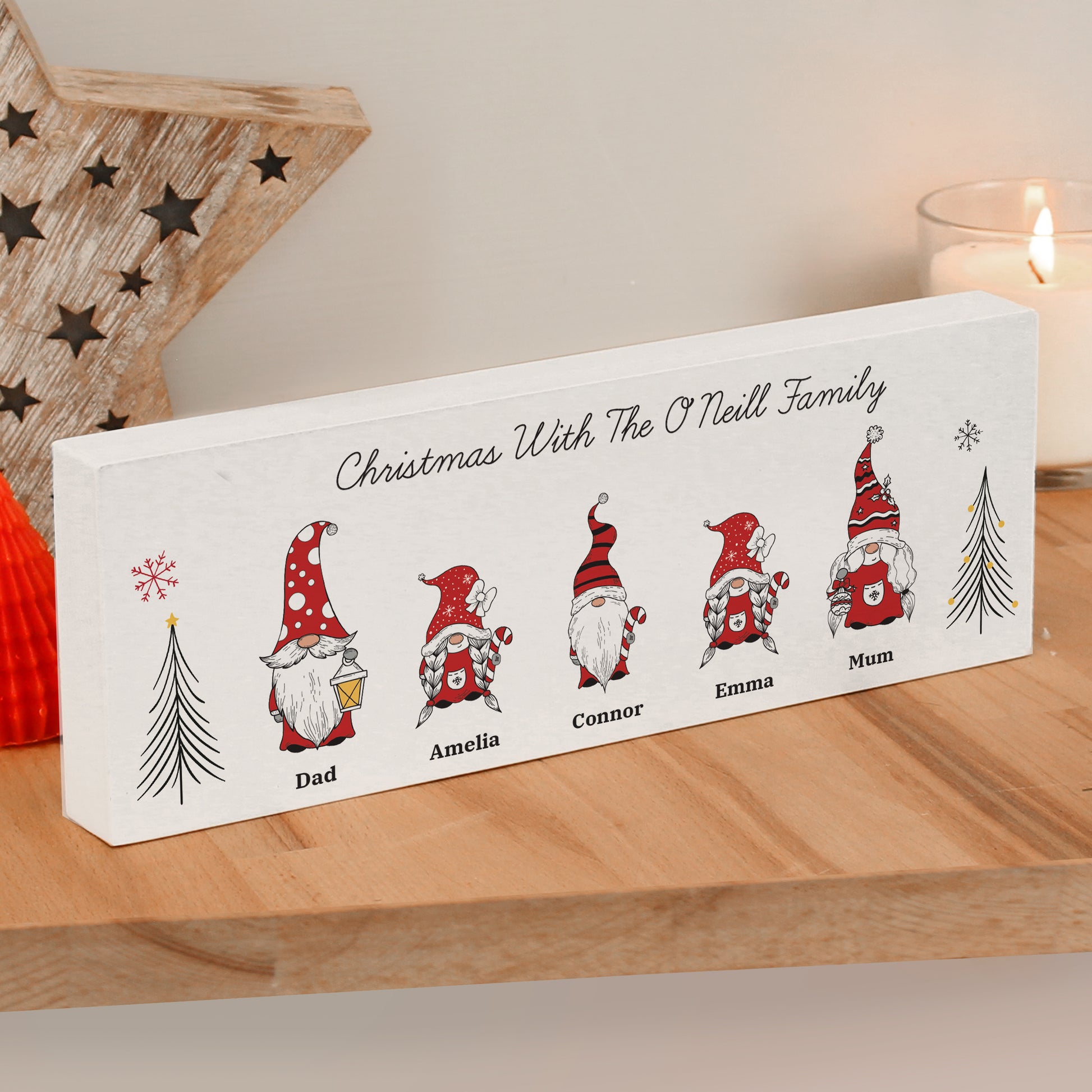 Personalised Gonk Family Christmas Wooden Mantel Decoration - image 4