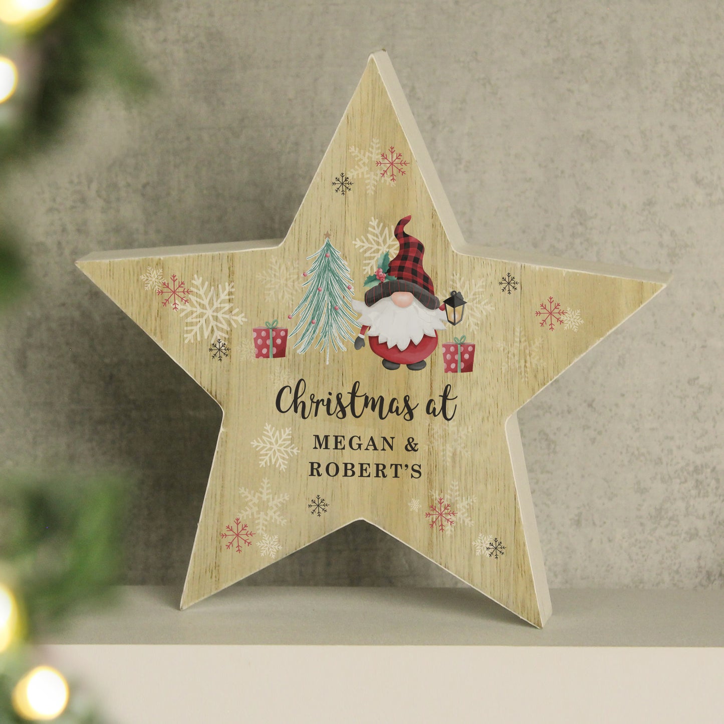 Personalised Gonk Christmas Wooden Star Ornament - image 2