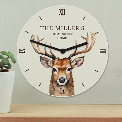 Personalised Watercolour Stag Wooden Clock from Heartfelt Gifts