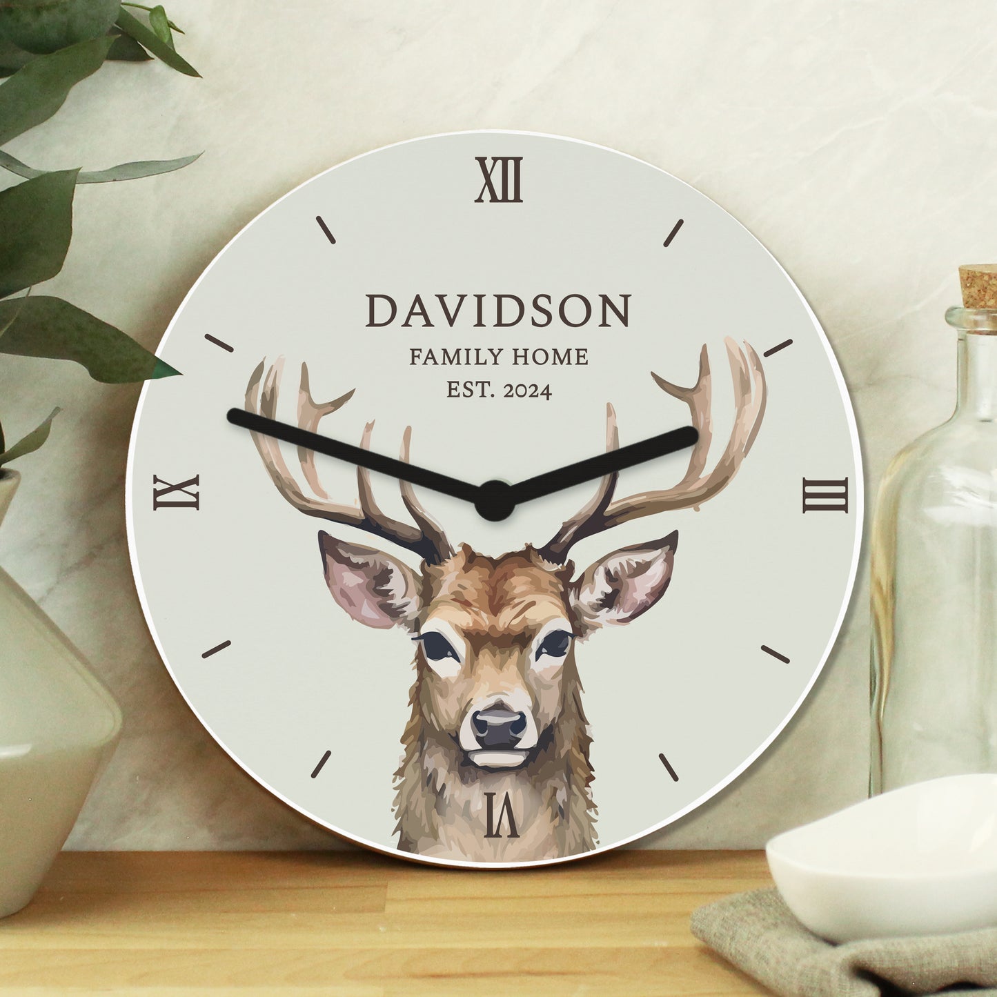 Personalised Watercolour Stag Wooden Clock - image 2