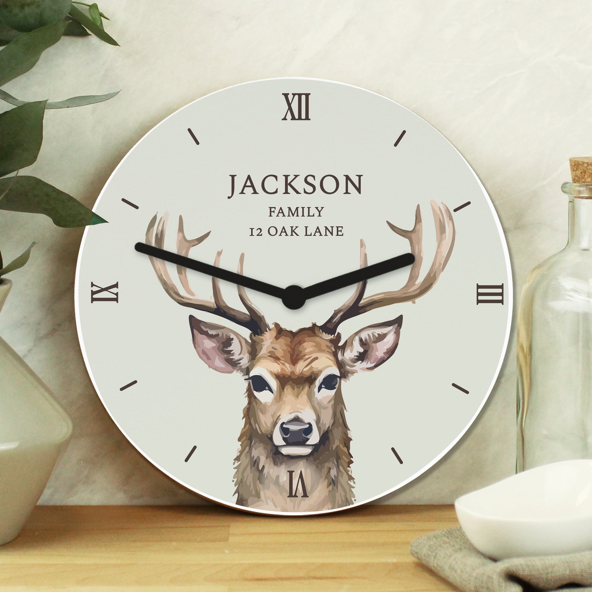Personalised Watercolour Stag Wooden Clock - image 3