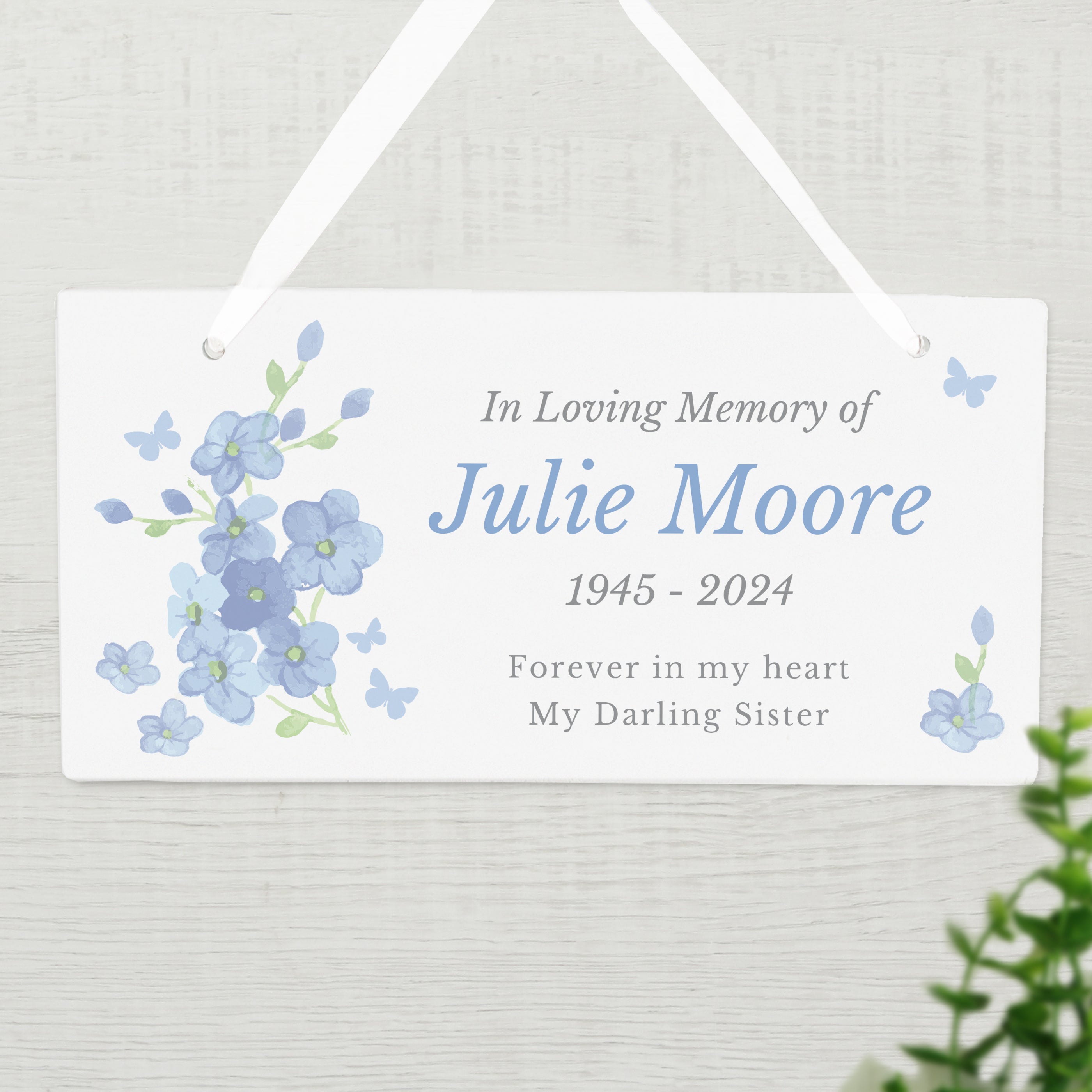 Personalised Memorial Forget Me Not Wooden Sign from Heartfelt Gifts