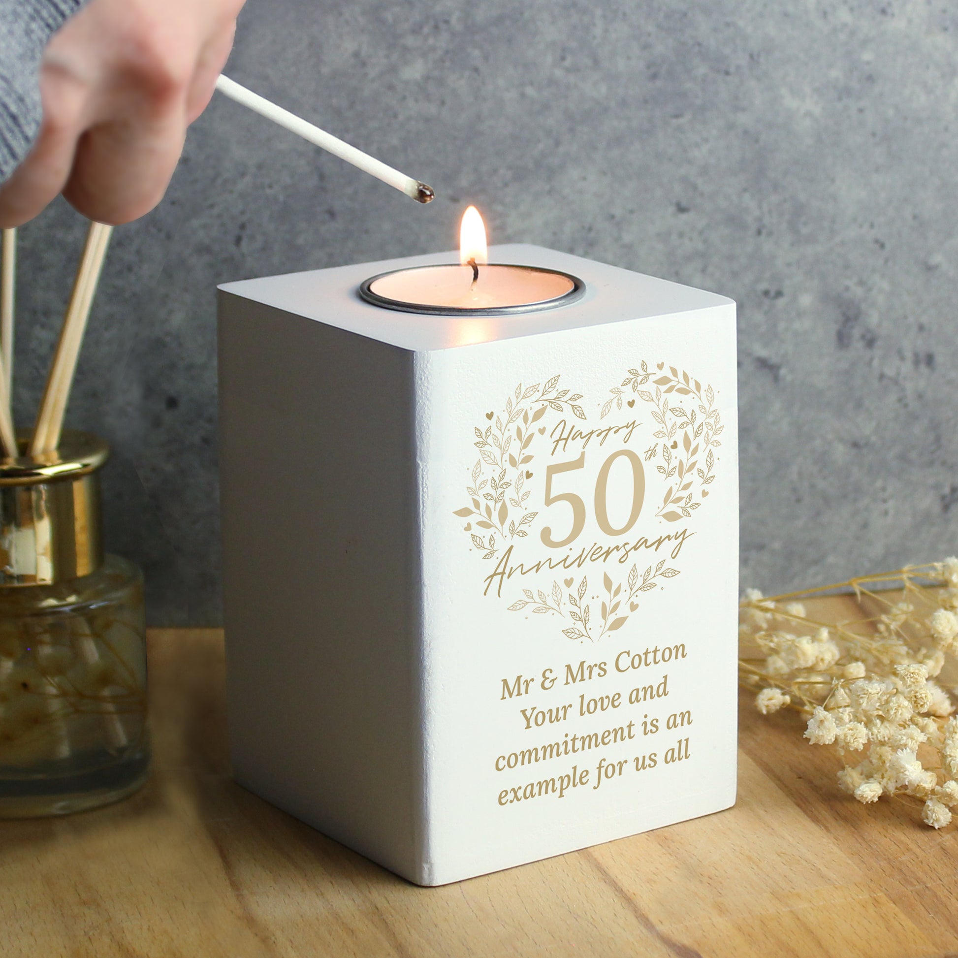 Personalised 50th Golden Wedding Anniversary Tea Light Holder - image 2