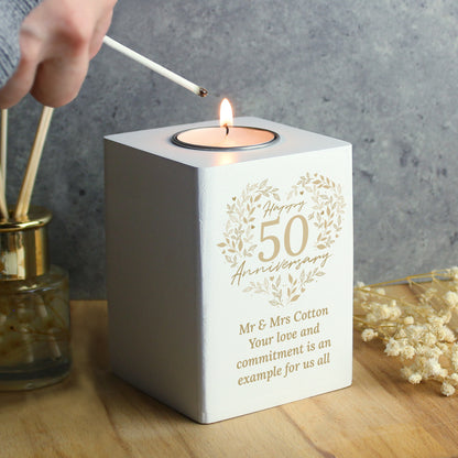 Personalised 50th Golden Wedding Anniversary Tea Light Holder - image 2