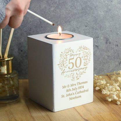 Personalised 50th Golden Wedding Anniversary Tea Light Holder - image 4