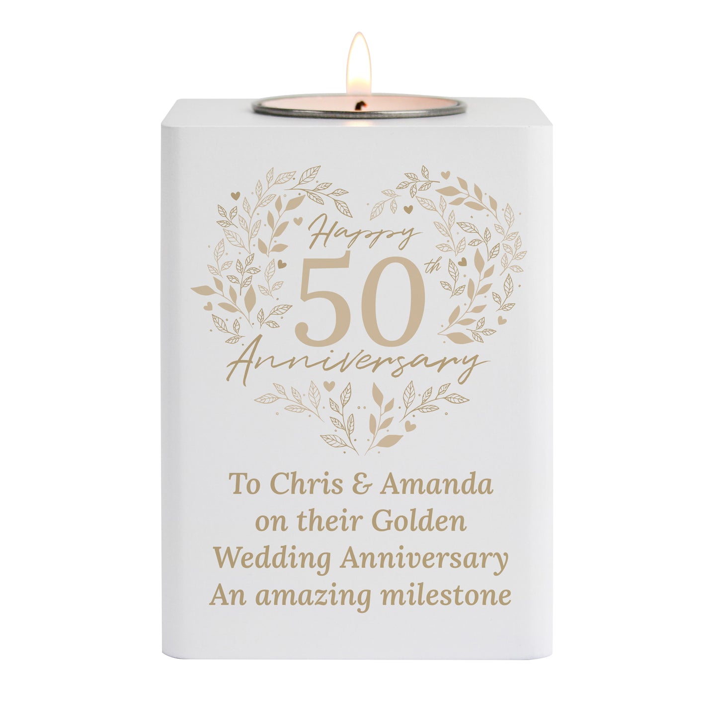Personalised 50th Golden Wedding Anniversary Tea Light Holder - image 5