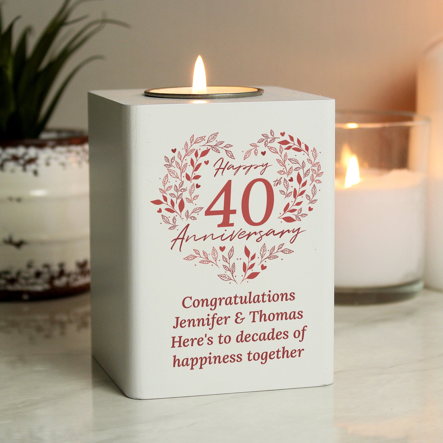Personalised 40th Ruby Wedding Anniversary Tea Light Holder from Heartfelt Gifts