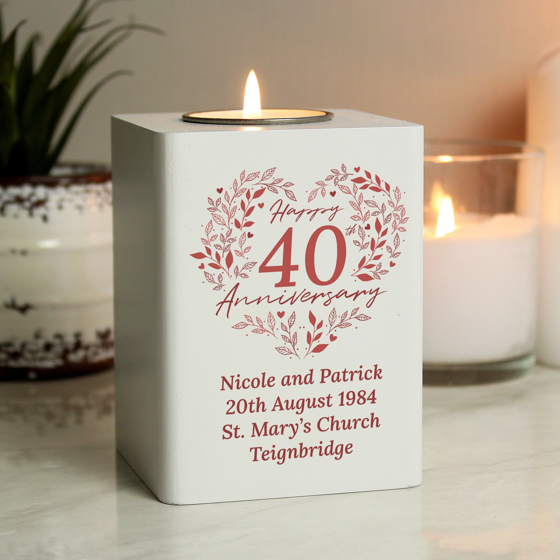 Personalised 40th Ruby Wedding Anniversary Tea Light Holder - image 3