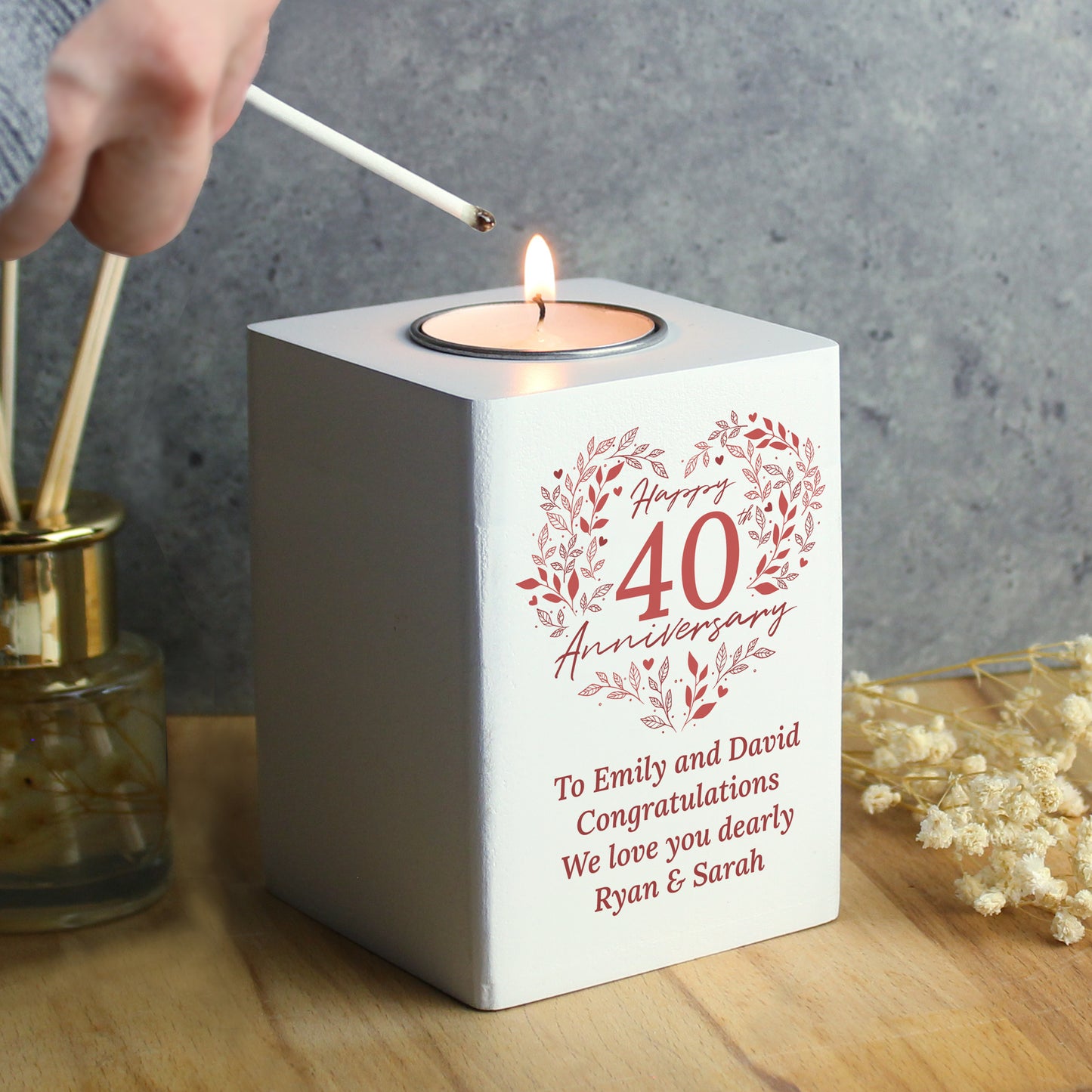 Personalised 40th Ruby Wedding Anniversary Tea Light Holder - image 4