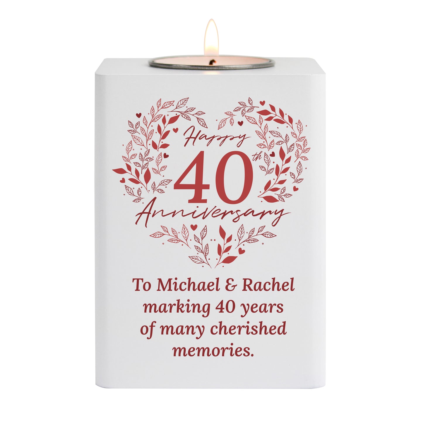 Personalised 40th Ruby Wedding Anniversary Tea Light Holder - image 5