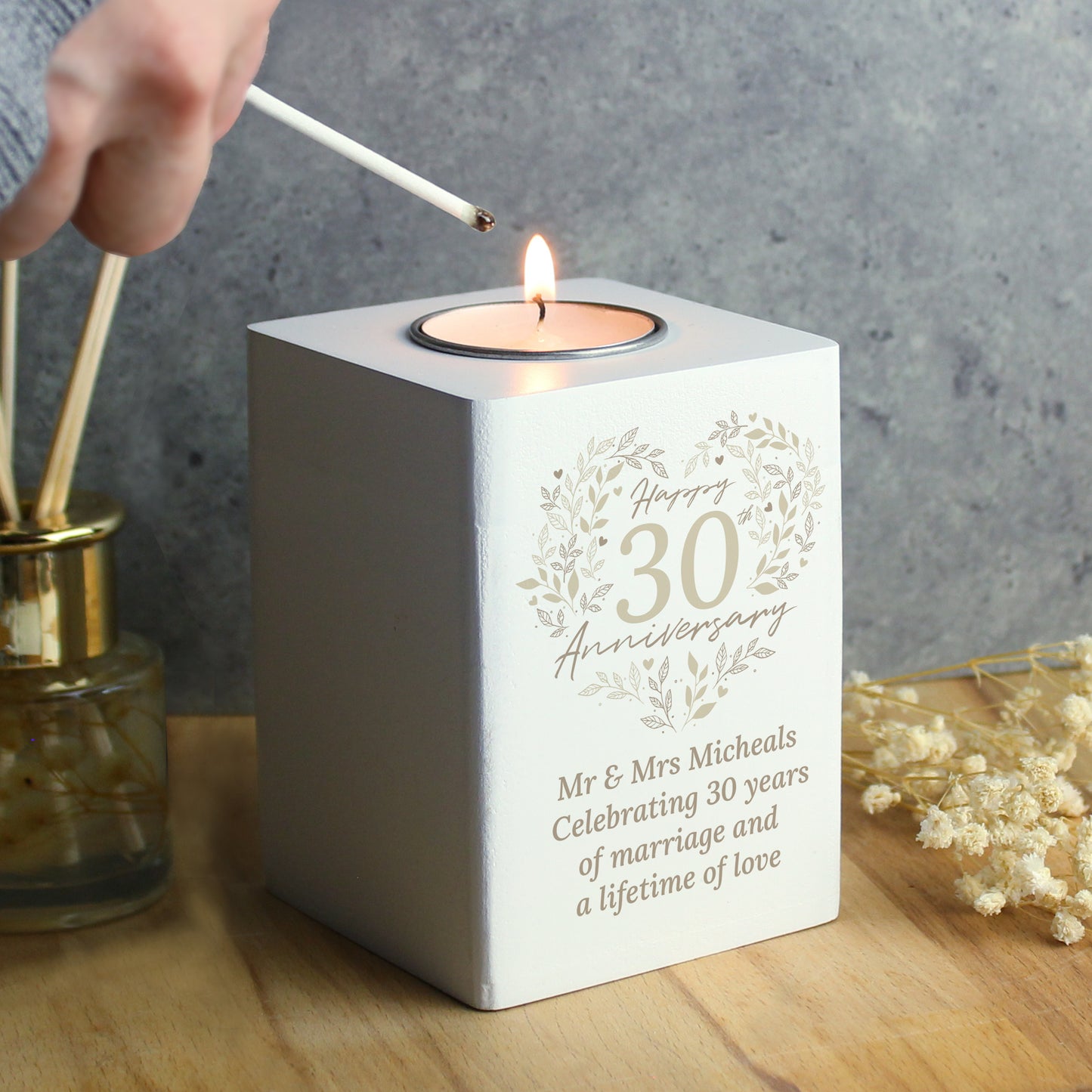 Personalised 30th Pearl Wedding Anniversary Tea Light Holder - image 2