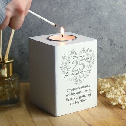 Personalised 25th Silver Wedding Anniversary Tea Light Holder - image 2