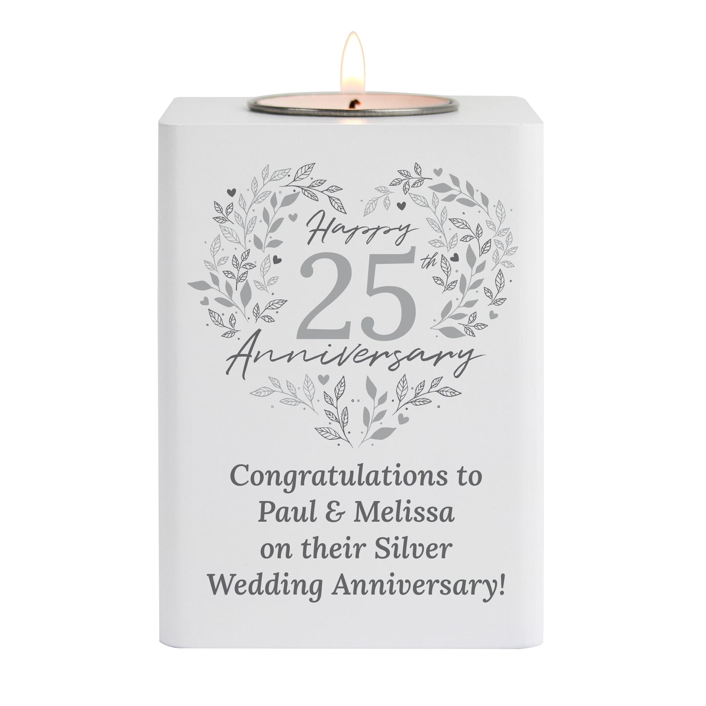 Personalised 25th Silver Wedding Anniversary Tea Light Holder - image 5