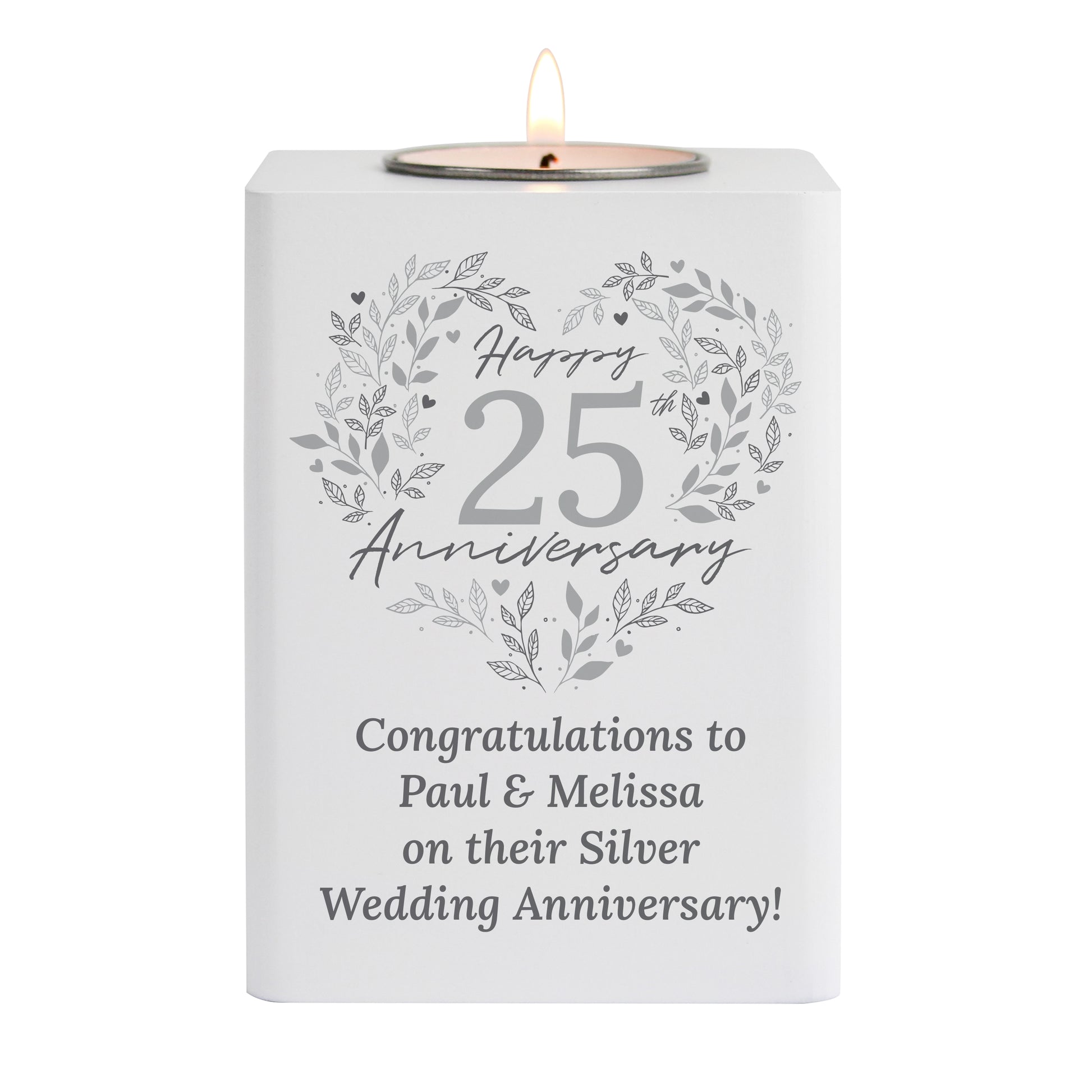 Personalised 25th Silver Wedding Anniversary Tea Light Holder - image 5