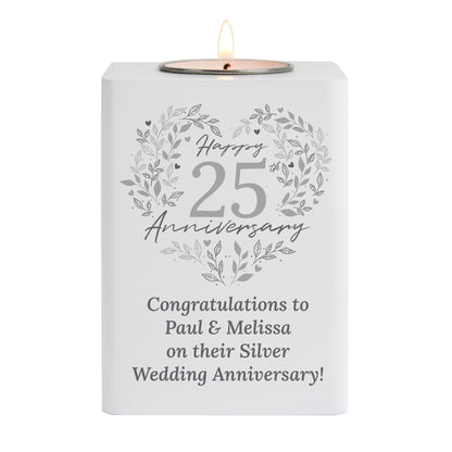 Personalised 25th Silver Wedding Anniversary Tea Light Holder - image 5