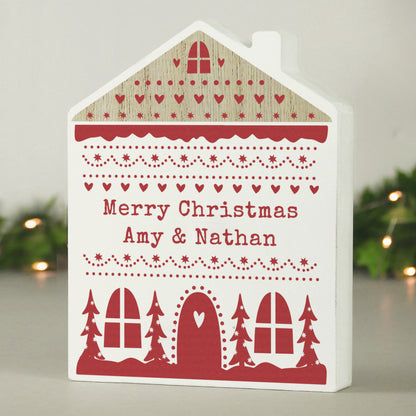Personalised Christmas Fair Isle Wooden House Ornament from Heartfelt Gifts
