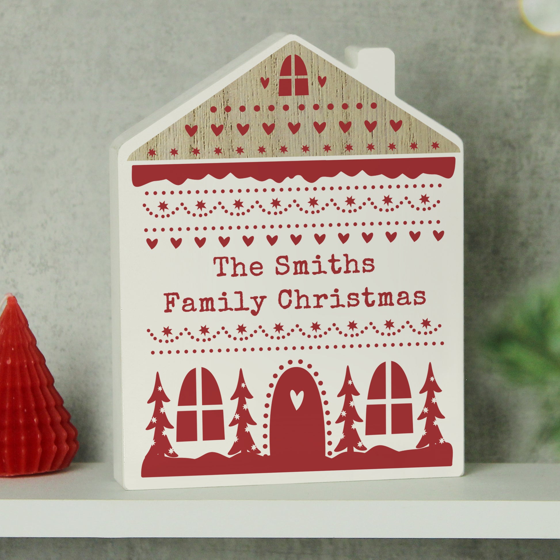 Personalised Christmas Fair Isle Wooden House Ornament - image 2