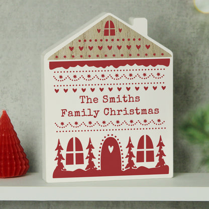 Personalised Christmas Fair Isle Wooden House Ornament - image 2