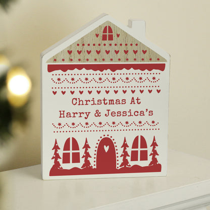 Personalised Christmas Fair Isle Wooden House Ornament - image 3