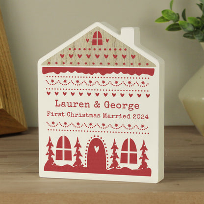 Personalised Christmas Fair Isle Wooden House Ornament - image 4