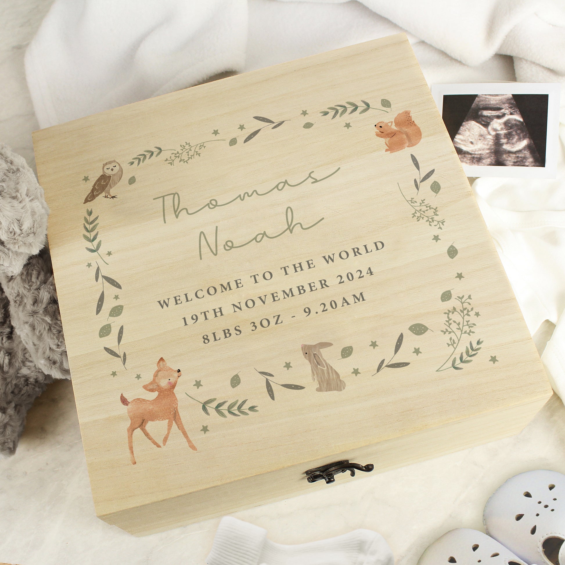 Personalised Woodland Animal Large Wooden Keepsake Box from Heartfelt Gifts