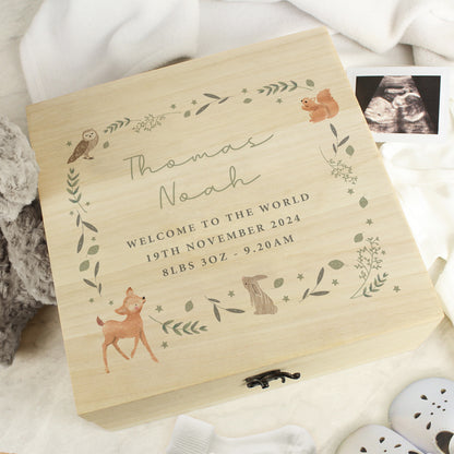 Personalised Woodland Animal Large Wooden Keepsake Box from Heartfelt Gifts
