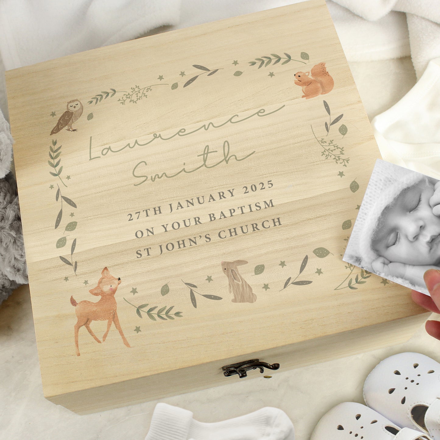 Personalised Woodland Animal Large Wooden Keepsake Box - image 2