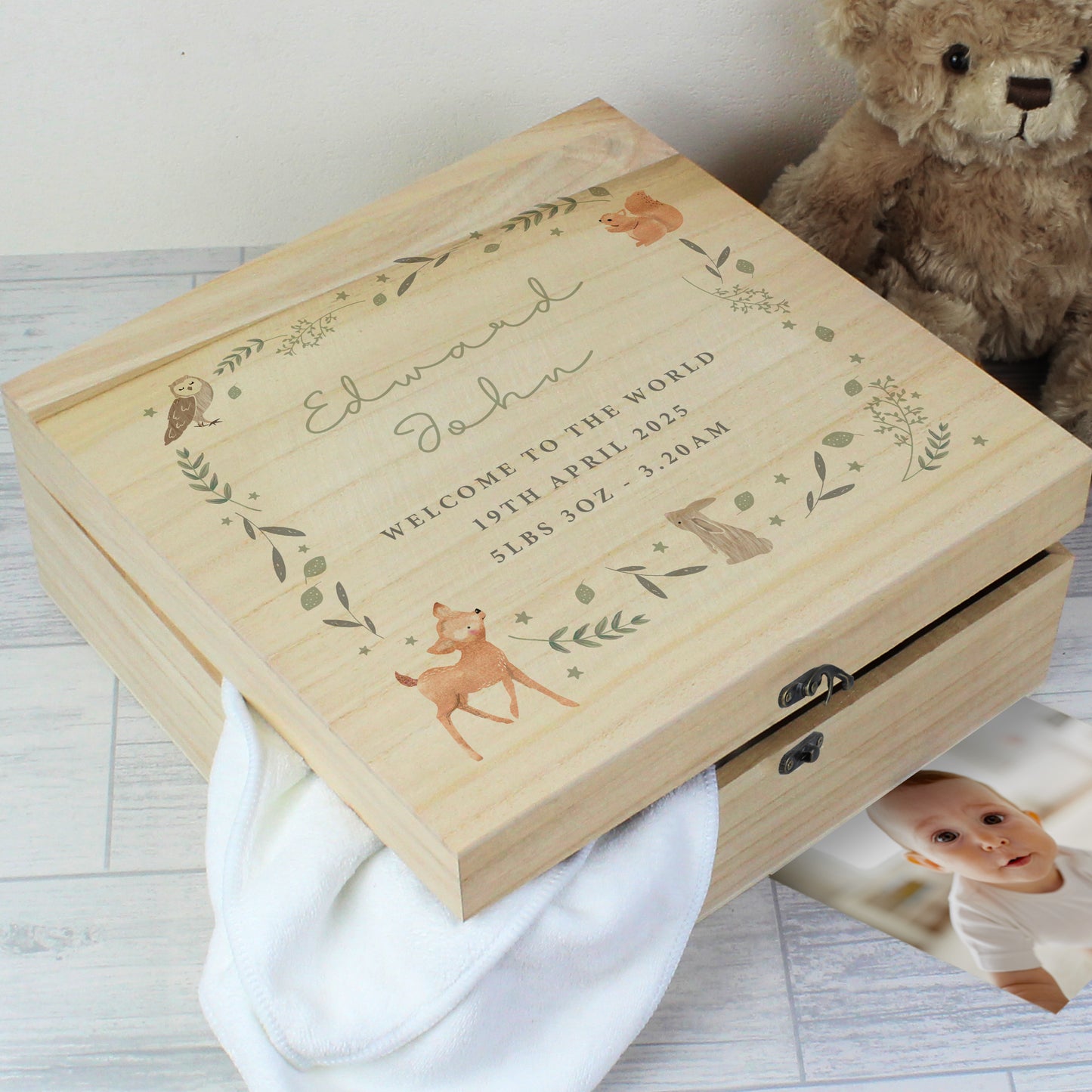 Personalised Woodland Animal Large Wooden Keepsake Box - image 4