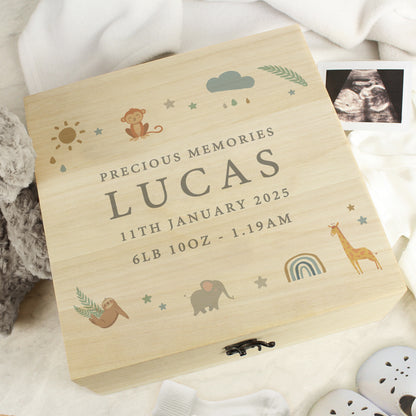 Personalised Safari Animals Large Wooden Keepsake Box from Heartfelt Gifts