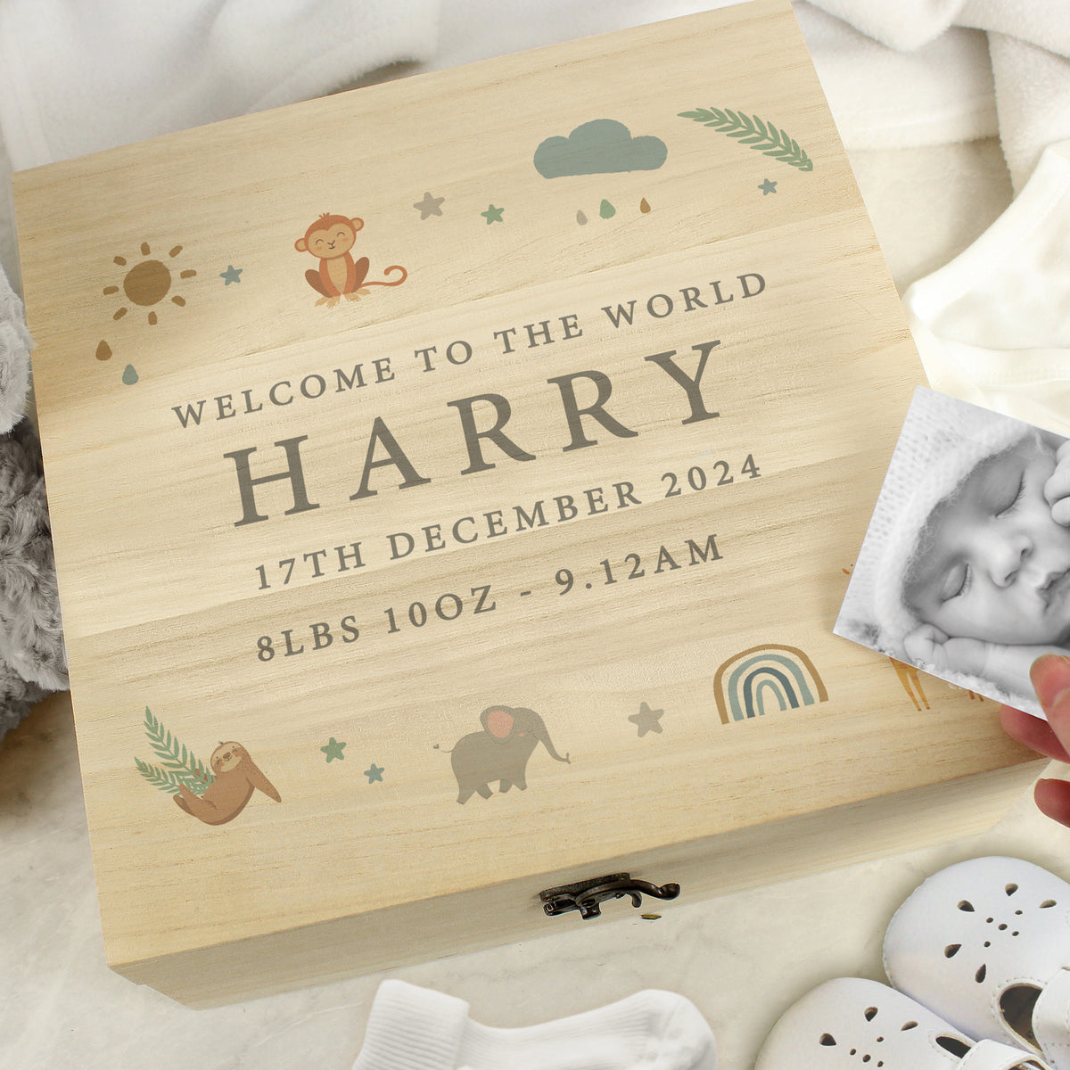 Personalised Safari Animals Large Wooden Keepsake Box - image 2