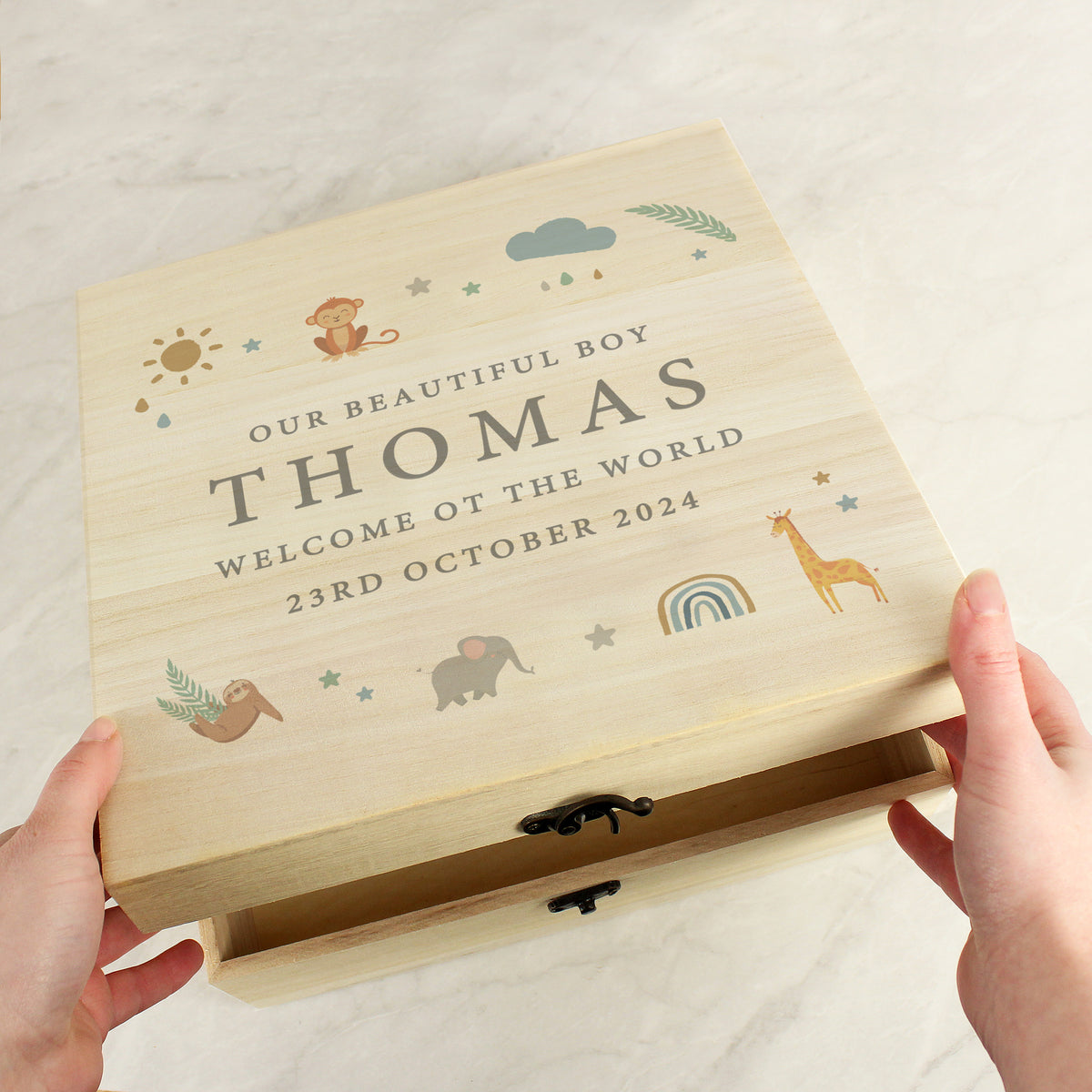 Personalised Safari Animals Large Wooden Keepsake Box - image 3