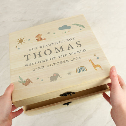Personalised Safari Animals Large Wooden Keepsake Box - image 3