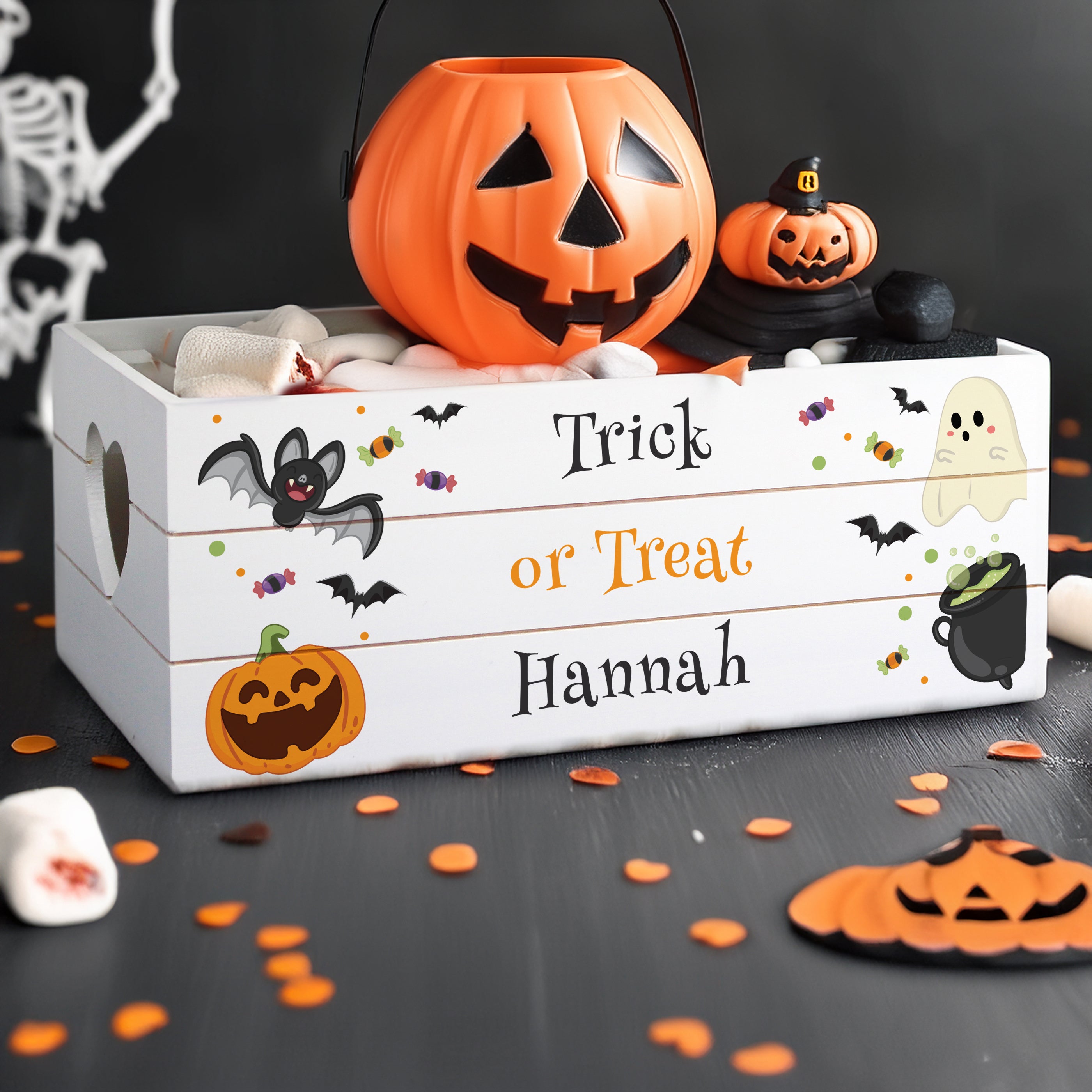 Personalised Halloween Small Wooden Treats Crate from Heartfelt Gifts