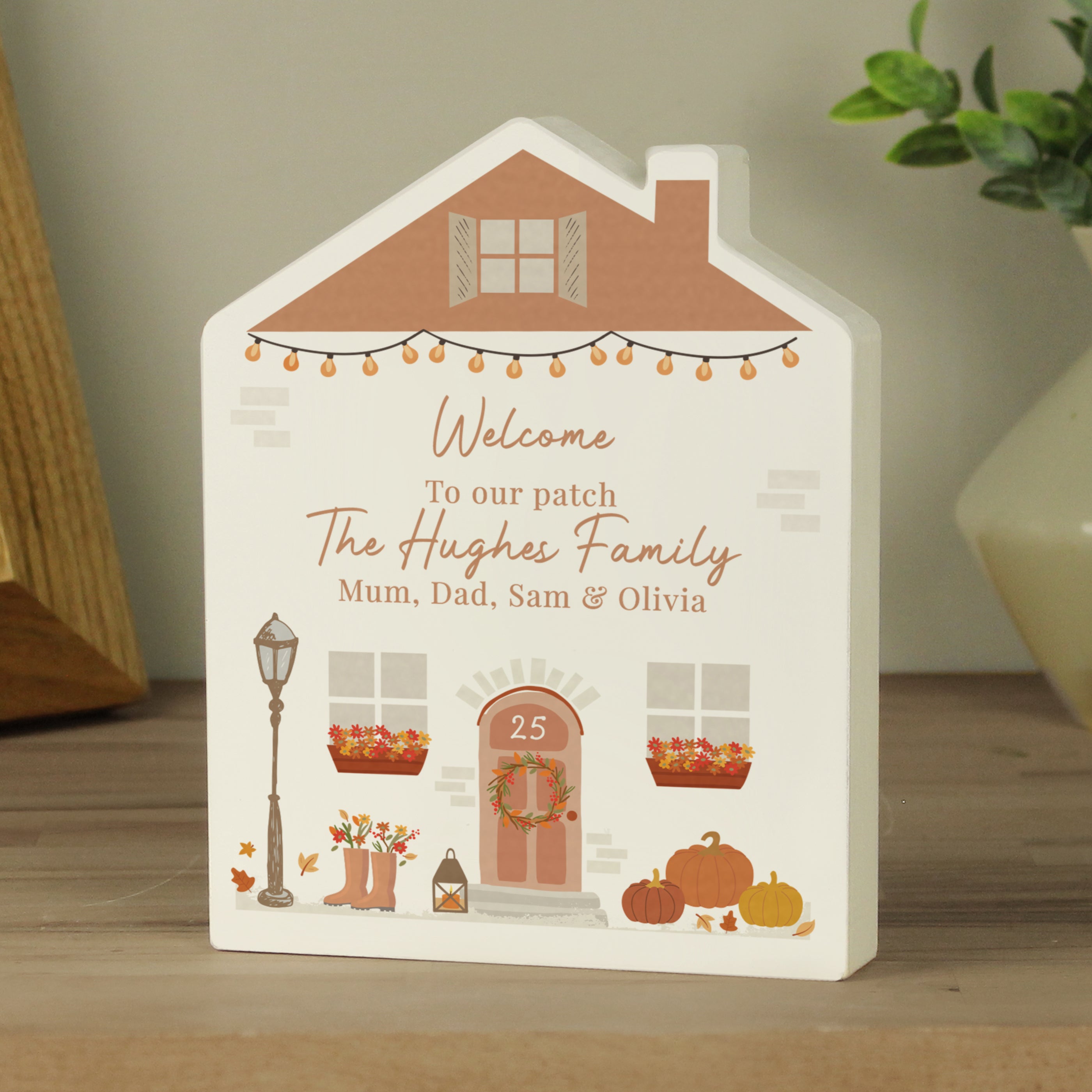 Personalised Autumnal Wooden House Ornament from Heartfelt Gifts